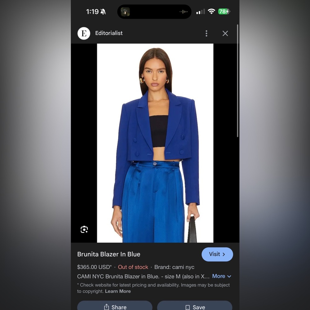 CAMI NYC Blue Sleek Cropped Blazer - Picture 8 of 8